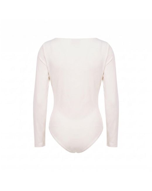 Maan Istanbul White Drape Deep Collar Milk Bodysuit