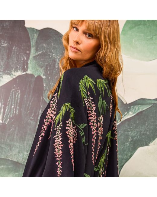 Artemis Muse Black Wisteria & Chrysanthemum Embroidered & Fully Lined Long Kimono