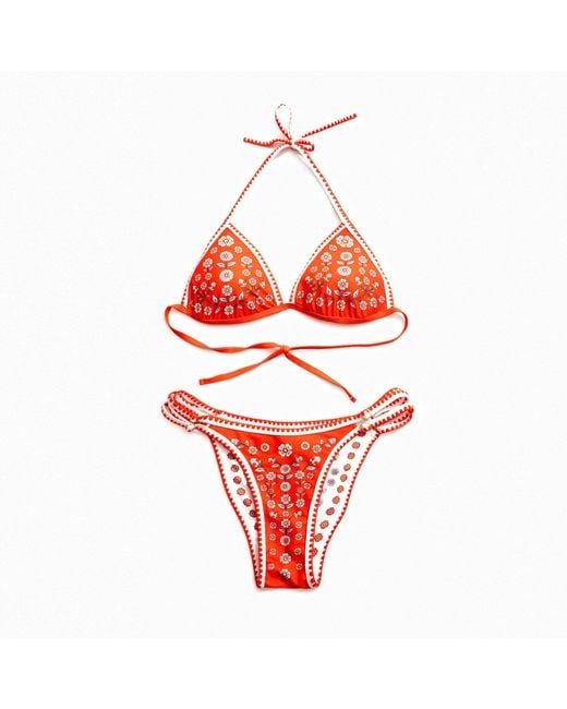 Jessie Zhao New York Red Garden Reversible Bikini Set