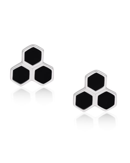 The Jewelz Black Triple Hexagon Enamel Stud Earrings for men