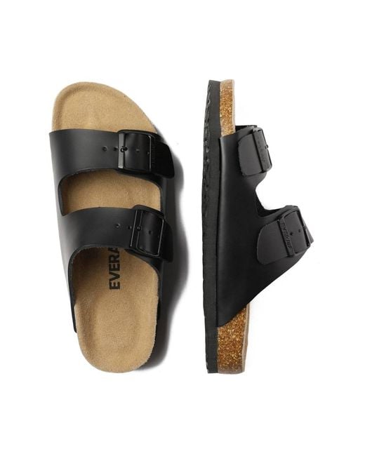 EverAu Australia Black Mallard Leather Twin Buckle Sandals