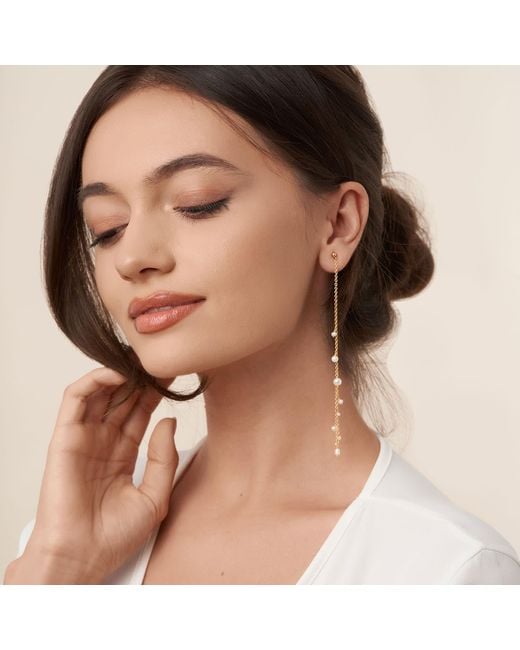 Corina Mardari Jewelry Metallic Extra Long Stud Handmade Pearl Earrings