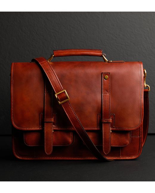 Time Resistance Brown Leather Briefcase Backpack Coganc Matte for men