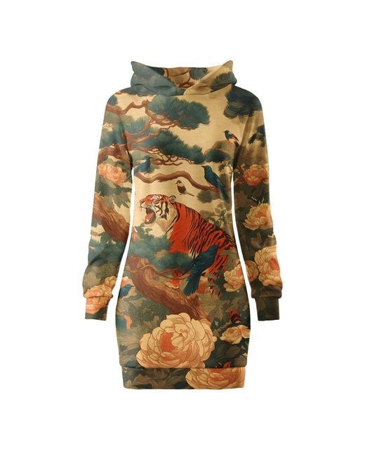 Aloha From Deer Green Neutrals Korean Folk Oversize Hoodie Dress