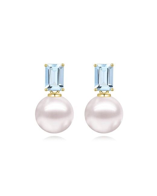Kai Fine Jewelry Blue Solid Natural Aquamarine & Pearl Convertible Drop Earrings