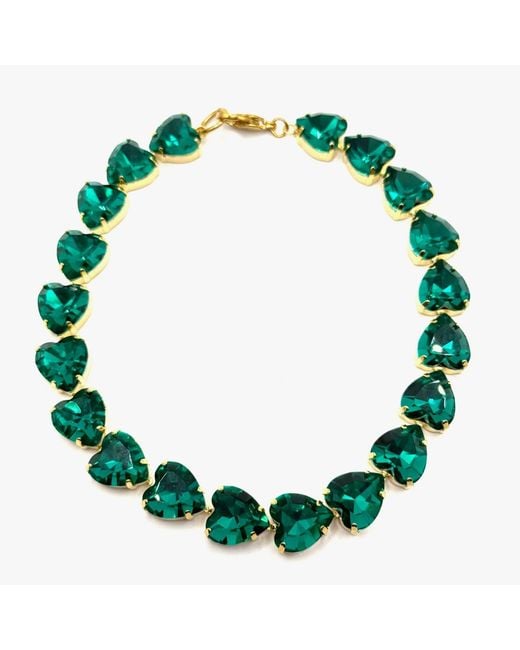 Achala Handcrafted Green Bright Emarald Crystal Heart Shaped Necklace