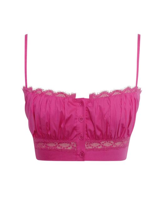 Miss Circle New York Purple Maya Fuchsia Cotton Poplin Top With Lace Trim