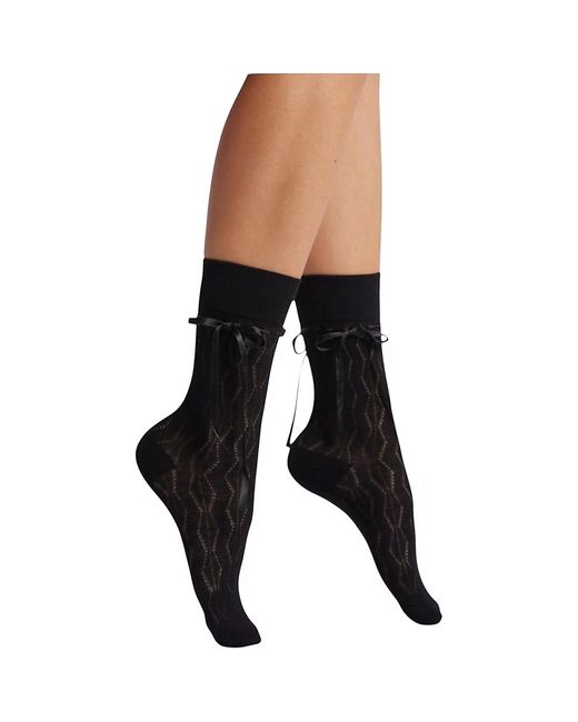 HIGH HEEL JUNGLE by KATHRYN EISMAN Black Bella Satin Bow Socks
