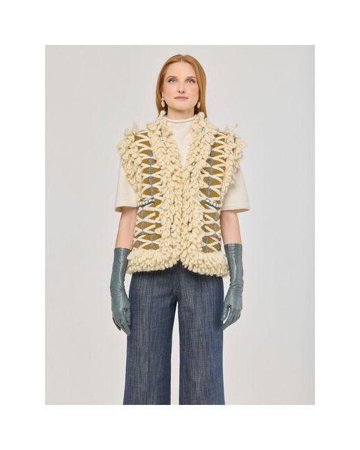 The Extreme Collection Metallic Neutrals Mustard Fringed Artisanal Vest Brittany