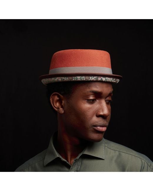 Dasmarca Hats Red Nico Rust Felt Skimpy Brim Short Brim Rude Boy Mod Style Porkpie Hat for men