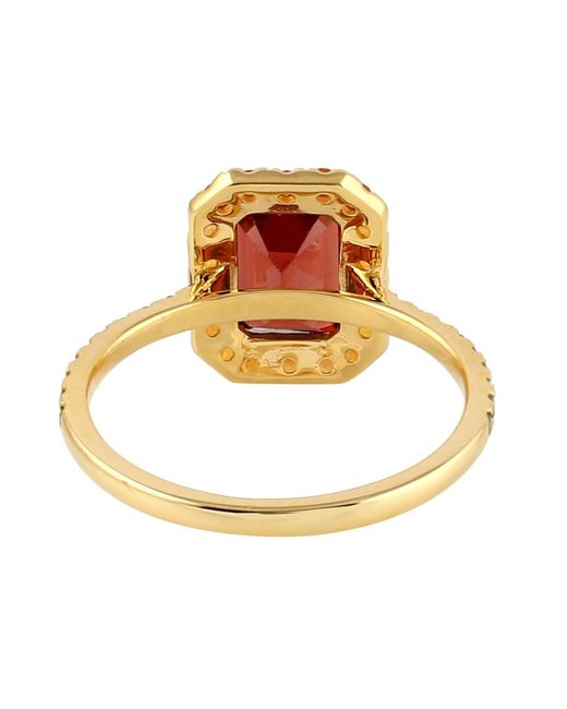 Artisan Orange 18k Yellow Gold Red Garnet Tsavorite Handmade Cocktail Ring