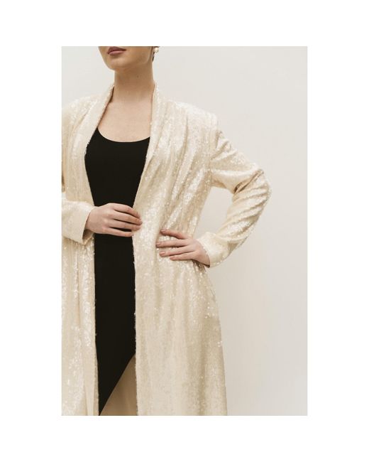 Roqaia Fashion House Natural Neutrals Moon Jacket — Off Long Glitter