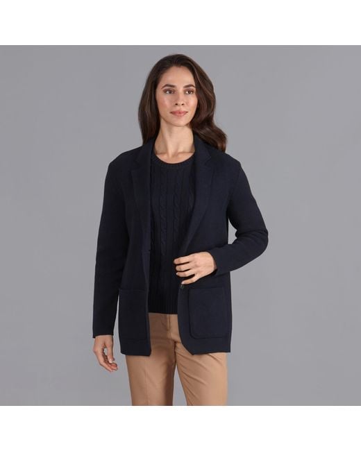 Paul James Knitwear Blue Midweight Cotton Tara Relaxed Fit Knitted Blazer