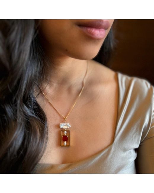 Aracheli Studio Metallic Geometric Square X Pearls Chain Necklace