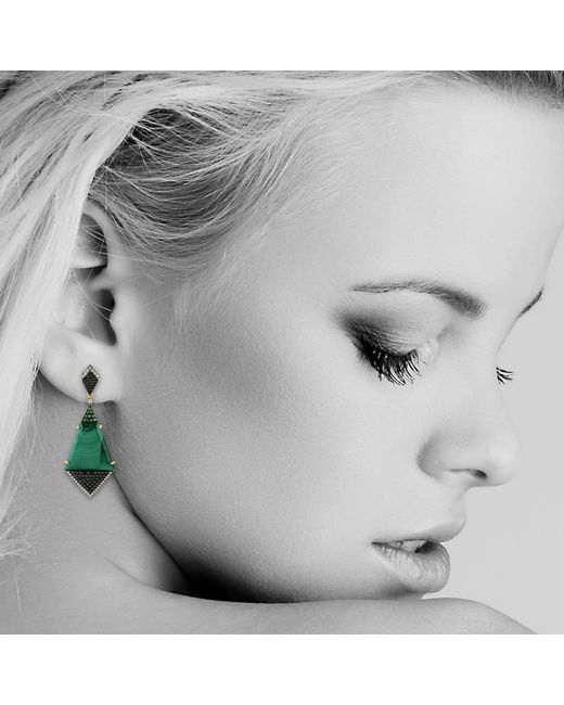 Artisan Green Malachite, Tsavorite & Diamond Geometric Earrings