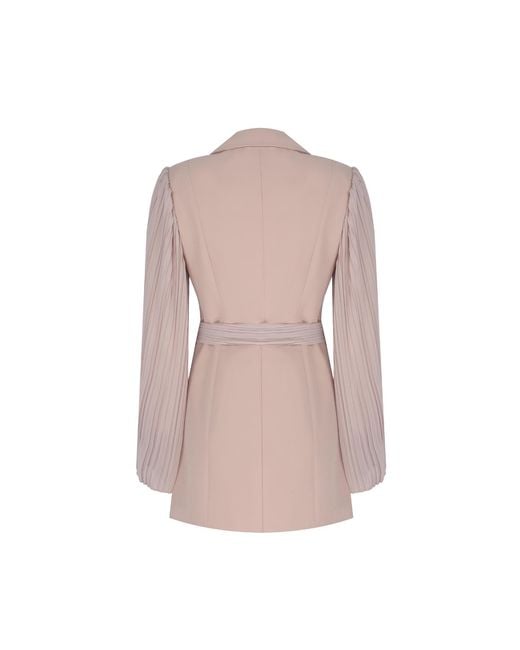 NALÈ Pink Pleated Sleeves Blazer With Detachable Belt & Palazzo Wide Leg Trouser Suit