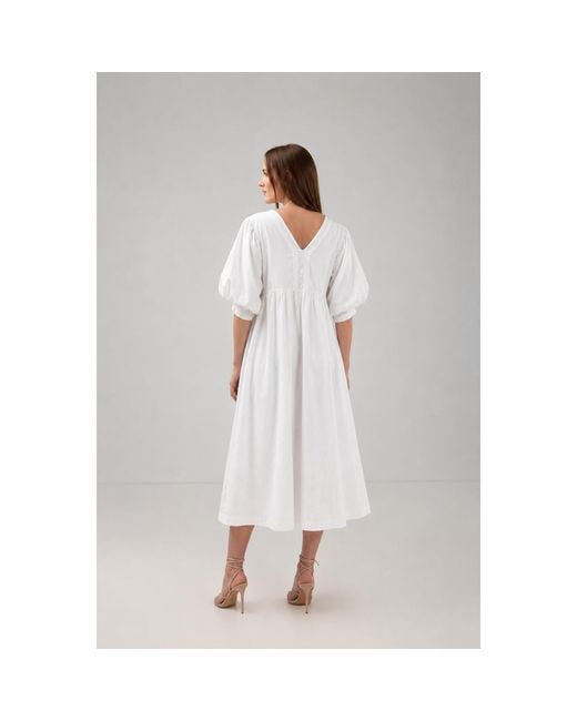 IZABELA MANDOIU White Cotton Midi Dress With Puff Sleeves