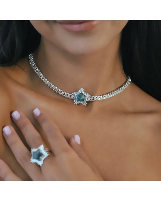 Luna Charles Metallic Odette Labradorite Spiky Star Choker Necklace