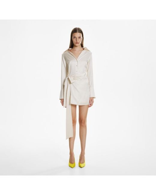 Lita Couture Natural Cream Satin Mini Wrap Dress