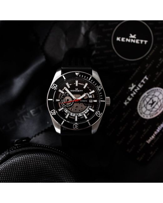 Kennett Watches & Accessories Black Viktor Automatic Watch Perforated Fkm Strap for men