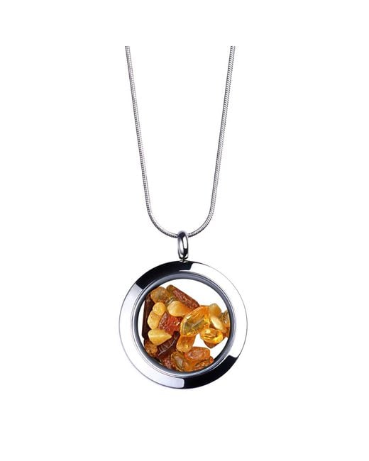 My Little Nature Metallic Designer Jewelry Necklace With Genuine Amber Stones