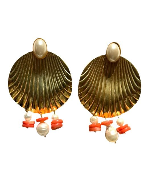 Laura Gray Green Coral & Pearl Shell Earrings