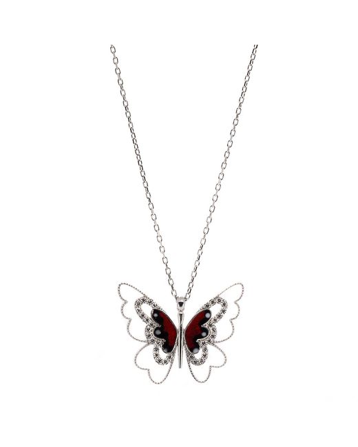 Ebru Jewelry Metallic Sterling Silver Peace Red Butterfly Necklace