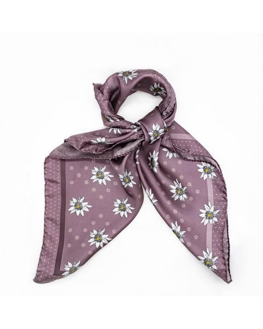 Lamberty Munich Purple Alpine Edelweiss Midi Silk Scarf