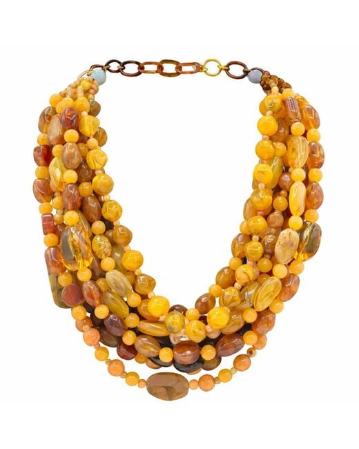 Michael Nash Jewelry Metallic Otilia Multi Strand Shades Of Amber And Tortoise Resin Beads