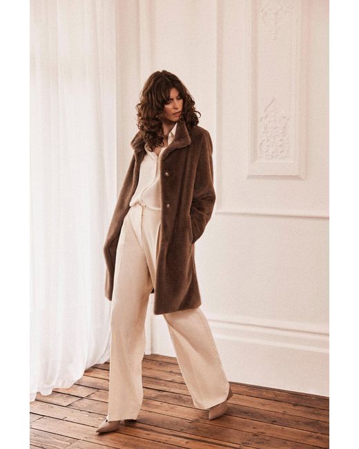 ISSY LONDON Brown Bette Coat Vegan Faux Soft Pile Fur Taupe