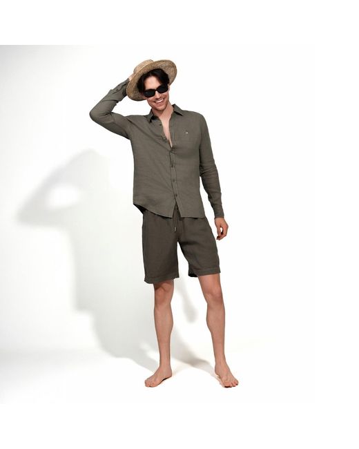 Maison Tangerine Green Linen Long Sleeve Shirt Khaki For for men