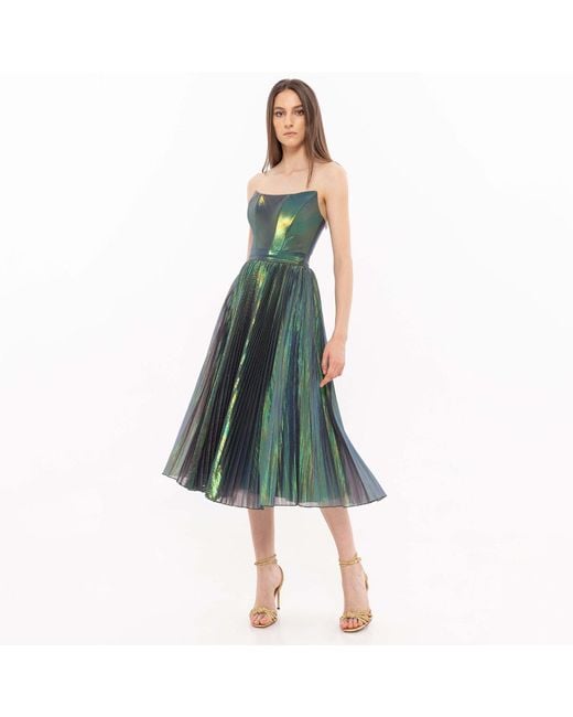 Nissa Green Pleated Corset Dress