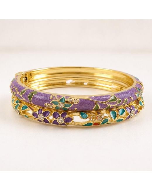 Nuvv Collection Metallic Pastel Floral Enamel Bangle Set