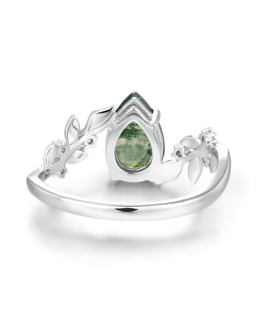 Azura Jewelry New York Green Between The Leaf Pear Moss Agate Ring Vermeil