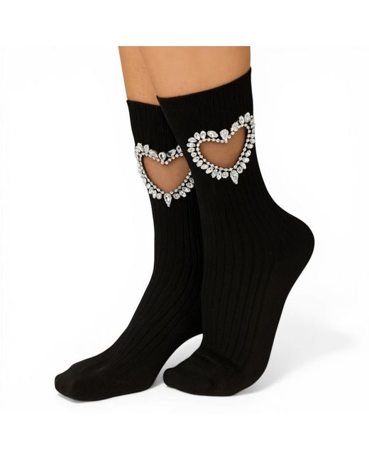 HIGH HEEL JUNGLE by KATHRYN EISMAN Black Gem Crystal Heart Sock
