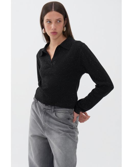 Nocturne Black Knit Polo Top