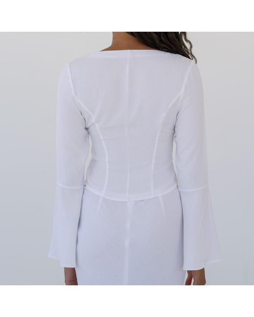 NUAJE NUAJE White Lea Square Neck Flared Sleeve Top
