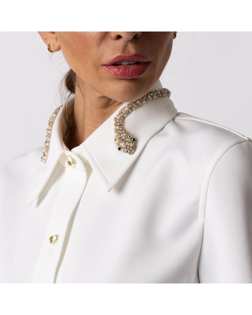 Laines London White Laines Couture Crystal & Pearl Snake Collar Shirt