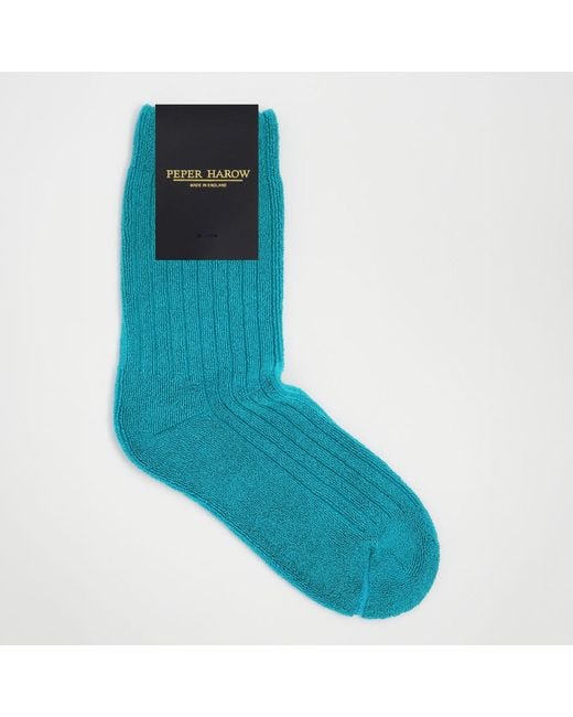 Peper Harow - Made in England Blue Ribbed Bed Socks for men