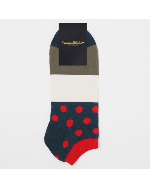 Peper Harow - Made in England Blue Oxford Stripe & Mayfair Scarlet Trainer Socks Bundle for men