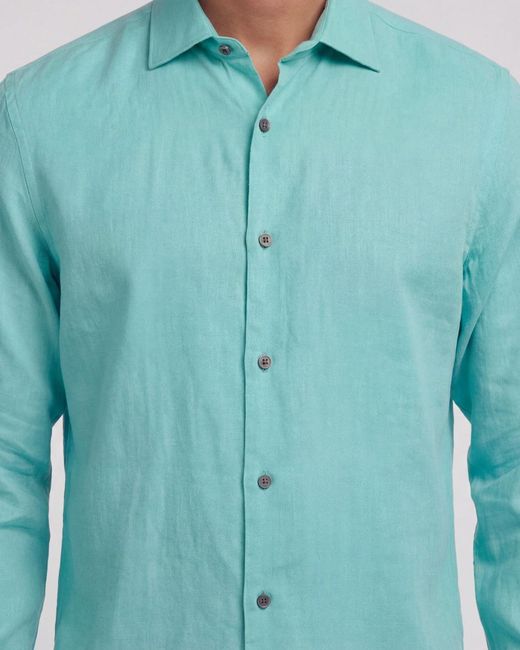 Lords of Harlech Blue Lionel Linen Button Down Shirt for men