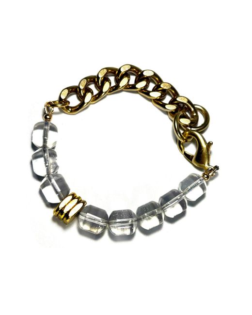 Rachel Nathan Metallic Remix: Rock Quartz Barrel & Brass Heishi Bracelet