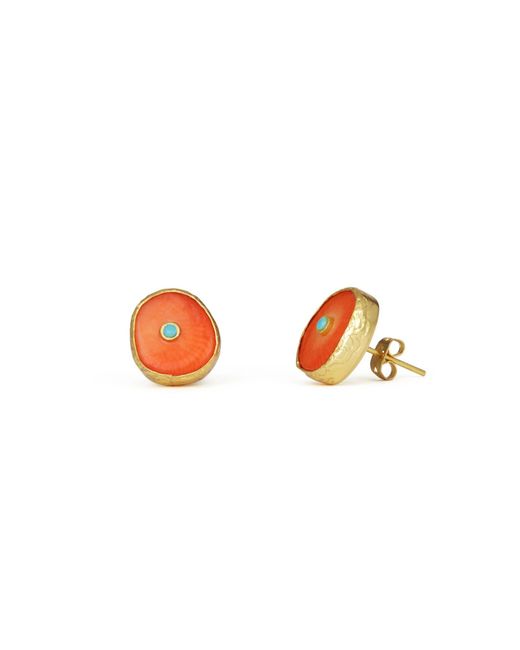 Ottoman Hands Amalfi Coral Stud Earrings in Yellow / Orange / Blue (Orange)  - Lyst