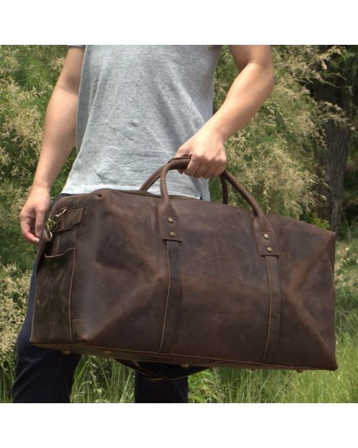 Touri Brown Genuine Leather Holdall Luggage Bag for men