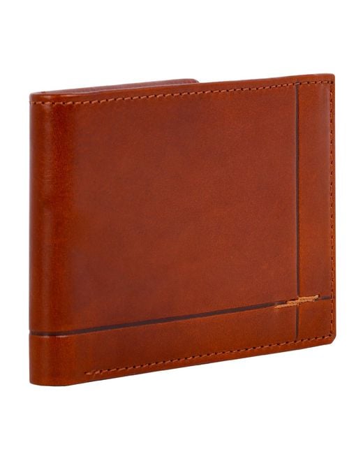 Time Resistance Brown Cognac Leather Bifold Wallet for men
