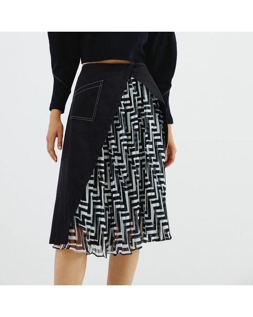 Mirimalist Black Zigzag Pleated Midi Skirt