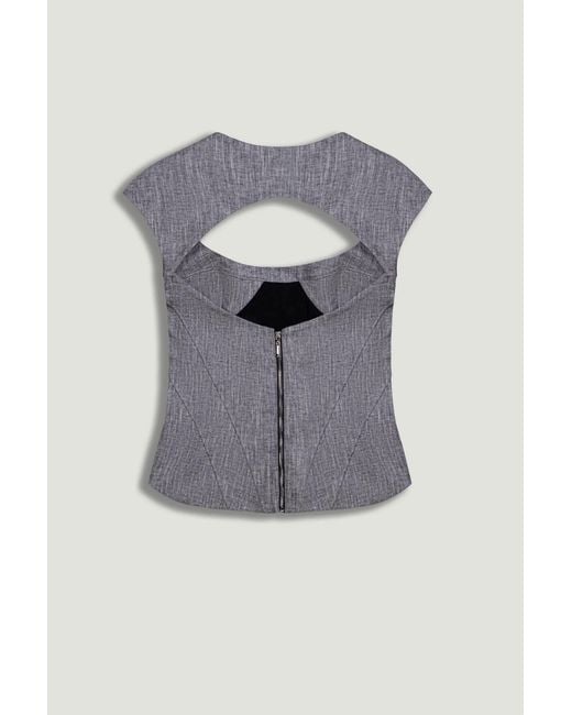 Nocturne Gray Open-Back Tailored Top