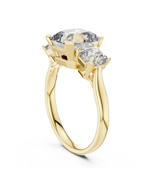 Aya Fine Jewelry White Three Stone Emerald Cut Lab Diamond Ring With Radiant Side Stones