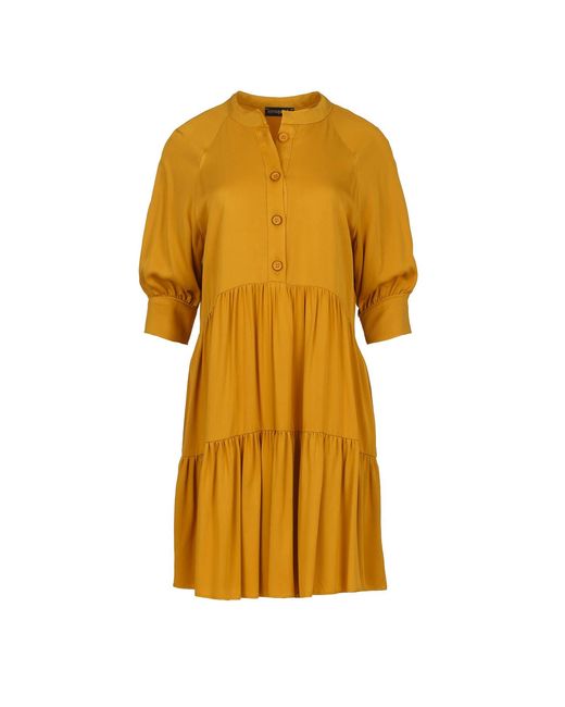 Conquista Yellow Loose Dark Mustard Ruffle Dress