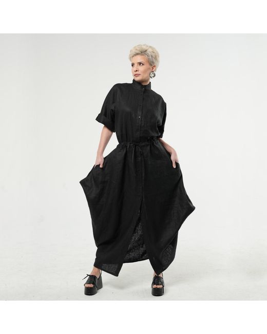 Metamorph Black Long Linen Shirt Dress